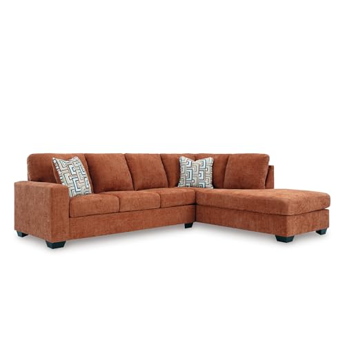 Signature Design by Ashley Aviemore L-Shaped Sectional Couch | Cozy 100% polyester chenille fabric, Sag-resistant platform foundation, Spacious L-shaped layout, Casual contemporary style - color: Spice, style: Right 2 Piece Sectional With Chaise