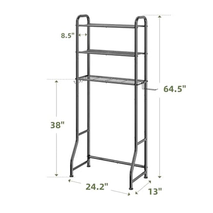 Simple Trending Over The Toilet Storage Rack, Metal 3 Tier Bathroom Organizer Shelf with Paper Holder and 3 Hooks, Freestanding Shelf Space Saver Above Toilet,Black - color: 3-tier Black