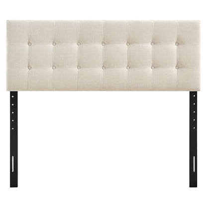 Modway Emily Full Size Performance Fabric Headboard in Ecru - Linen-Like Upholstery with Button Tufting and 7 Adjustable Height Positions - color: Ecru, size: Full