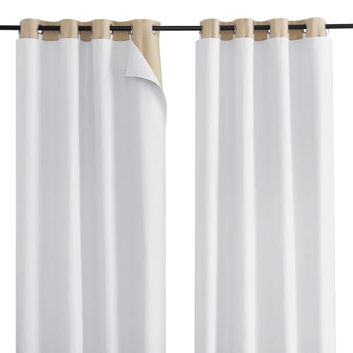 NICETOWN 100% Blackout Curtain Liners for Sheer Curtains, Cold Heat Light Noise Blocking Liners with Rings: Easy to Open and Closed, Thermal Liners for 84 inches Long Curtains, 1 Pair, 50" x 80" - color: Greyish White/100% Blackout, size: 50"W x 80"L (Pac