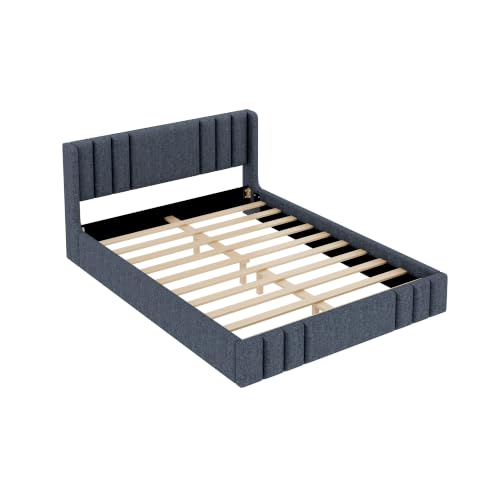 VilroCaz Queen Size Linen Upholstered Platform Bed Frame with Thick Fabric Headboard, No Box Spring Needed (Gray-6.17, Queen) - color: Gray-6.17, size: Queen