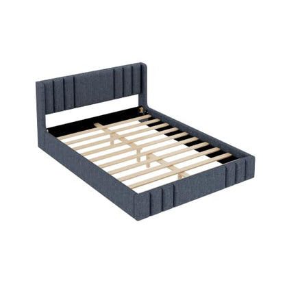 VilroCaz Queen Size Linen Upholstered Platform Bed Frame with Thick Fabric Headboard, No Box Spring Needed (Gray-6.17, Queen) - color: Gray-6.17, size: Queen