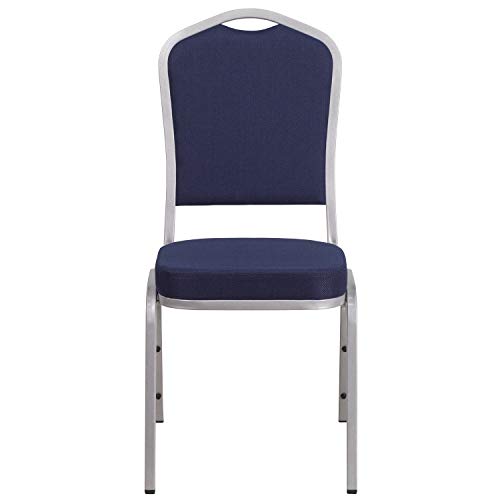 Flash Furniture Hercules Crown Back Stackable Banquet Chair, Silver, 4-Pack | Silver Frame, Fabric Upholstery - color: Navy Fabric/Silver Frame, size: Set of 4