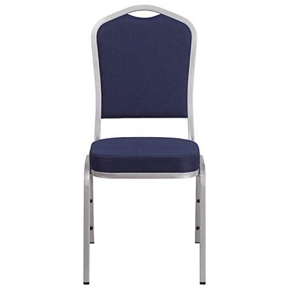 Flash Furniture Hercules Crown Back Stackable Banquet Chair, Silver, 4-Pack | Silver Frame, Fabric Upholstery - color: Navy Fabric/Silver Frame, size: Set of 4