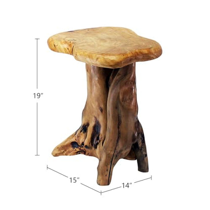 WELLAND Solid Wood Pedestal End Table, 19" H Rustic Accent Table | Handcrafted from solid wood, showcasing unique grain patterns and natural organic beauty - color: Natural
