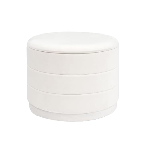 23" Round Velvet Storage Ottoman with Reversible Lid, Soft Padded Footrest and Hidden Storage, Large Upholstere Tray Top Ottoman Footstool for Living Room, Bedroom, Entryway, White - color: White, size: 23"D x 23"W x 17"H