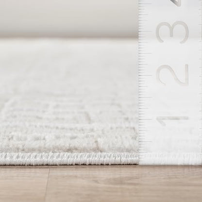 Abani Beige Area Rug - 2'6" x 6' Area Rugs for Bedroom - Vera Collection Geometric Grid Pattern - Non-Shedding, Easy to Clean Durable Rugs for Living Room, Bedroom or Office, Pet & Child Friendly - size: 2'6" x 6' (Rectangular)