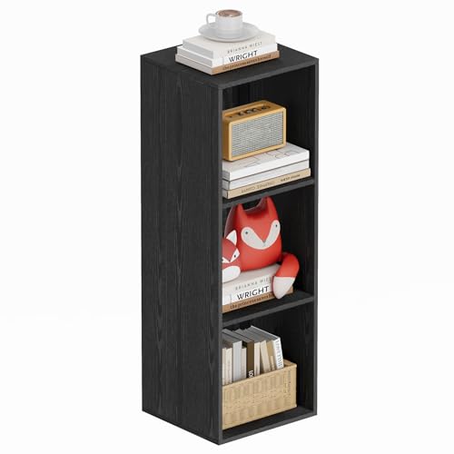 Book Shelf, Wooden Cube Storage Organizer with 11" Open Cubes, Stackable Modular Bookcase for Room Divider Storage, 3 Tier Bookshelf for Living Room, Bedroom, Office (Black, 3-Cube) - color: Black, size: 3-Cube