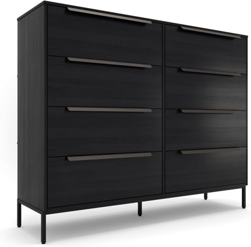Lira Premium 8 Drawer Fabric Dresser - Engineered Wood Frame Chest of Drawers for Bedroom - Strong & Sag-Proof Clothing Organizer with Sleek Metal Handles (Black) - color: Midnight Black, size: 11.8"D x 46.2"W x 36.5"H (8 Drawers)