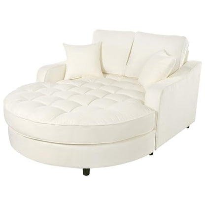 55" Modern 2-Seater Chaise Lounge Sofa Bed - Chenille Upholstered Loveseat Couch with Tufted Seat & Detachable Pillows, Space-Saving Sleeper Sofa (Beige) - color: Beige