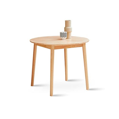 Aslan 35.4" Round Wooden Dining Table/Mid Century Modern Malaysian Oak Kitchen Table (Natural-Oak)