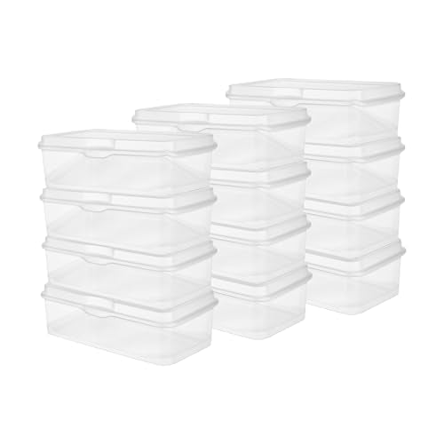 Sterilite 12-Pack FlipTop Stackable Rectangular Storage Bin with Hinging Lid, Clear | Bin with Hinged Lid, Stackable Multipurpose Organizer for Art & Craft Supplies, Accessories, Photos & CDs, Home or Office Use - size: 1.7 Cubic Feet, style: 12 Pack