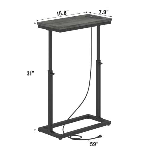 TUTOTAK End Table with Charging Station, Side Table, Tall Couch Table | Sofa Table, for living Room, Bedroom, Grey TB01BY084 - color: Grey, size: 1 Pack, style: With Plug