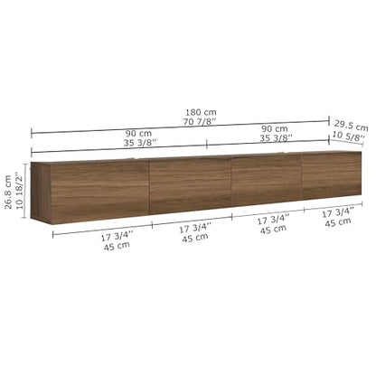 Atelier Mobili Floating TV Stand Wall Mounted for 75-85 Inch TVs - Modern Entertainment Center with Storage - 2-Piece Modular Design Easy Assembly - Walnut Wood Media Console Cabinet for Living Room - size: 4 Doors