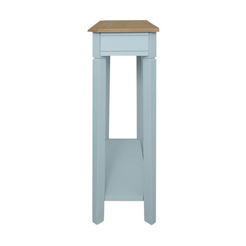 Marnie Blue Narrow Console Table for Entryway with Drawer | 23.75-inch slim hallway table with lower shelf, powder blue and natural wood finish, coastal furniture for small spaces - color: Powder Blue