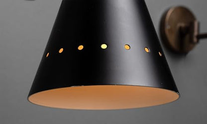 Brass Wall Sconce Mid Century Modern Swing Arm Wall Lamp, Adjustable Wall Light Fixture with Perforated Metal Shade, Bedside Reading Wall Lamp for Bedroom Living Room Hallway (2, Antique Black) - color: Antique Black
