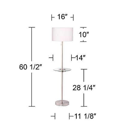 360 Lighting Caper 60 1/2" Tall Tray Table USB Floor Lamps Set of 2 | Modern 5 with and AC Power Outlet Brushed Nickel White Fabric Drum Shades Living Room Reading House Bedroom - color: Silver