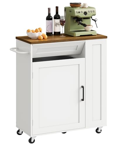 Kitchen Island Cart with Storage, Kitchen Cabinet, Mobile Kitchen Island, Storage Trolley for Kitchen with Hidden Trash Bin Cabinet, for Dining Room, White and Walnut MZD06WL
