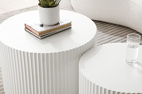 JUSTONE Round Nesting Coffee Table Set of 2 - Space-Saving White Modern Wooden Accent Tables for Small Spaces, Handcrafted Wood Side/End/Bedside Tables for Living Room & Bedroom - color: 23.62" Round-white