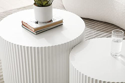 JUSTONE Round Nesting Coffee Table Set of 2 - Space-Saving White Modern Wooden Accent Tables for Small Spaces, Handcrafted Wood Side/End/Bedside Tables for Living Room & Bedroom - color: 23.62" Round-white