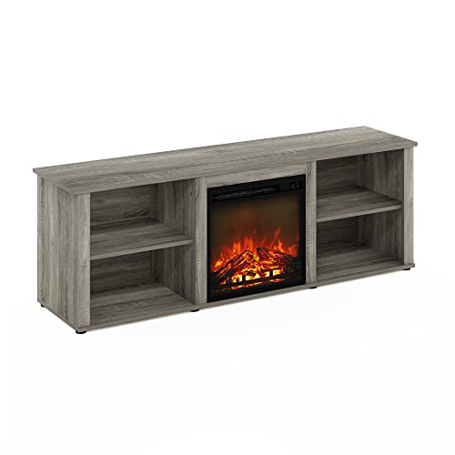 Furinno Classic 70 Inch TV Stand with Fireplace, French Oak Grey - color: French Oak Grey, size: 70-Inch Classic