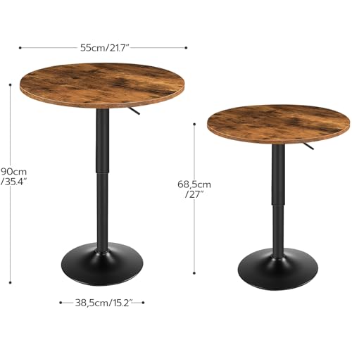 HOOBRO Bar Table, Height-Adjustable Round Pub Table 27-35.4 Inches with Sturdy Base, Modern Style, Easy to Assemble, Suitable for Small Space, Rustic and Black BF58BT01G1 - color: Rustic Brown