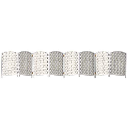 Red Lantern 2 ft. Short Diamond Weave Fiber Folding Screen - White - 8 Panel - color: White, size: 8 Panel
