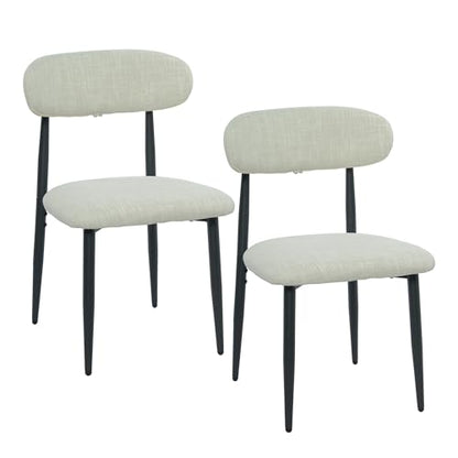 FREKEN Modern Upholstered Dining Chairs Set of 2, Mid-Century Metal Frame Linen Fabric Side Chair for Kitchen Dining Room, 350lbs Capacity, Beige - color: Beige - Black Legs, size: Set of 2