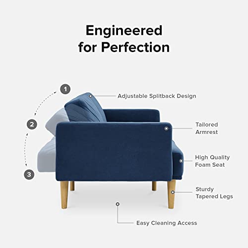 mopio 76.4" Futon Sofa Bed Chevron Styled, Sleeper Couch (Classic Blue Velvet) - color: Classic Blue Velvet