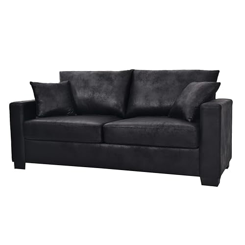 Loveseat Sofa, 69" Modern Upholstered 2-Seater Couch with 2 Throw Pillows, Deep Seat Thick Cushions, Wide Arms & High Density Foam, Small Couch for Bedroom Apartment (Black, Foam) - color: Black