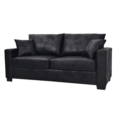 Loveseat Sofa, 69" Modern Upholstered 2-Seater Couch with 2 Throw Pillows, Deep Seat Thick Cushions, Wide Arms & High Density Foam, Small Couch for Bedroom Apartment (Black, Foam) - color: Black