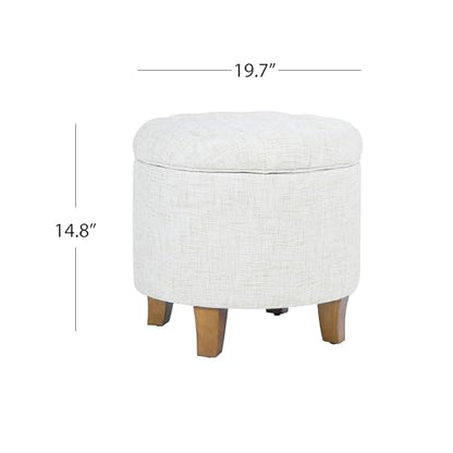 HomePop 19" Button Tufted Round Storage Ottoman - Cream Textured Solid - color: Cream Textured Solid