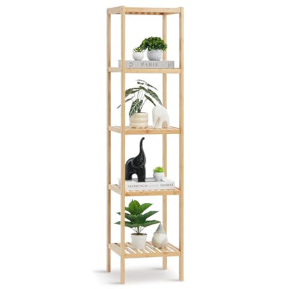 VEVOR 5-Tier Bathroom Standing Shelf, Narrow Shelving Unit, Display Storage Rack Organizer, Freestanding Flower Plant Stand, Multifunctional Bamboo Shelf Ideal for Bathroom, Kitchen, Home, Natural - style: 5-Tier