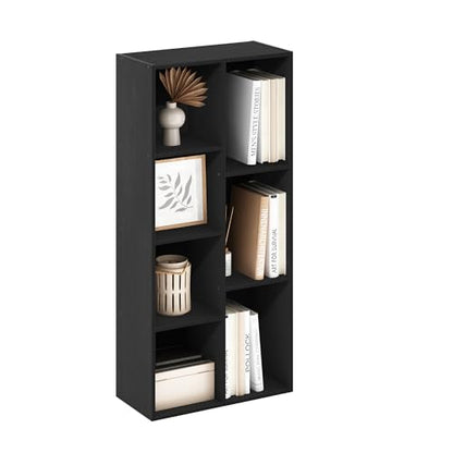 Furinno LUDER Book Shelf, 7-Cube Bookshelf, Bookcase with Open Shelves, 9.4 x 19.5 x 41.7, Easy Assembly, for Living Room, Bedroom, Home Office, Blackwood - color: Blackwood, size: 7-Cube