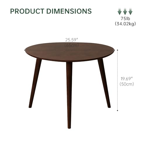 Small Oval Coffee Table, 100% Solid Wood Coffee Tables Mid Century Modern Table for Living Room, Side Table End Tables for Home (Walnut Wood Color, 25.59''x17.51''x19.68'') - color: Walnut, size: Tall - 1 Piece