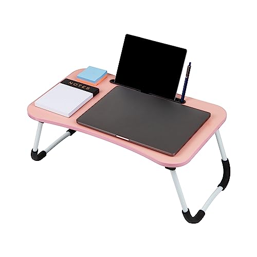 Mind Reader Lap Desk Laptop Stand, Bed Tray, Folding Legs, Couch Table, Portable, MDF, 23.25" L x 13.75" W x 10.5" H, Pink - color: Pink