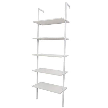 5-Shelf Modern Bookcase, Open Wall Mount Ladder Bookshelf with Industrial Metal Frame for Living Room Bedroom Home Office (White) - color: White