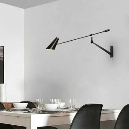 Adjustable Directional Plug in wall Light Swing arm, Unique Long Pole wall Lamps for Living Room Sofa Background Wall, Movable Retro Style Dining Table Large wall Mount lamp, E26 Base - color: Black Gold