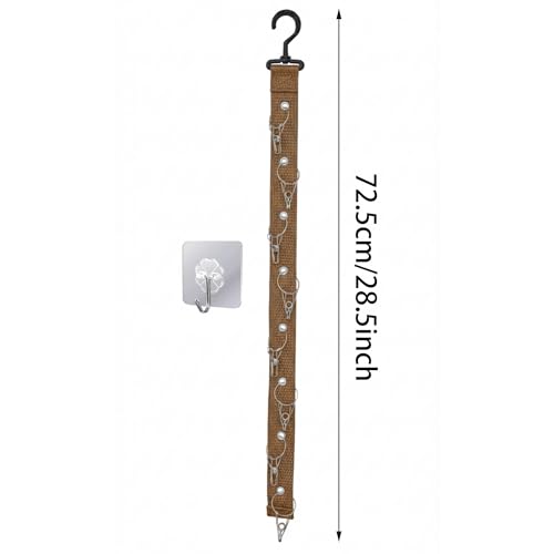 Plush Doll Hanging Storage Rope Display Rack with 8 Clips – Wall Hanging Organizer for Keychain Plushies, Mini Toys– Holds up to 3kg (Brown) - color: Brown
