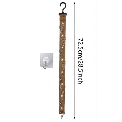 Plush Doll Hanging Storage Rope Display Rack with 8 Clips – Wall Hanging Organizer for Keychain Plushies, Mini Toys– Holds up to 3kg (Brown) - color: Brown