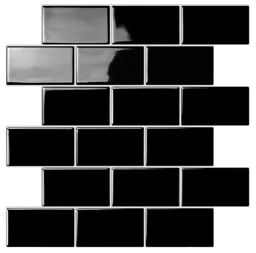 STICKGOO Subway Tile Peel and Stick Backsplash, Thicker Design 12" x 12" Stick on Backsplash Tiles for Kitchen, Bathroom, Wall Tile (10 Sheets, Black) - color: Black