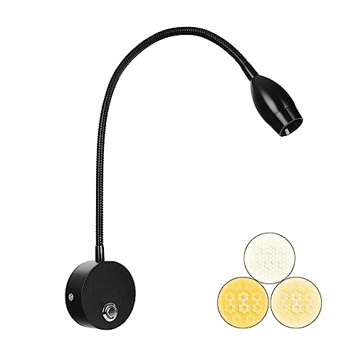 Adust Reading Lights for Books in Bed, Bedside Reading Lamp, RV Boat Reading, DC 5V-240V 3W LED Touch Dimmable Brightness Wall Mount Lamp, Adjustable Colour Temperature, 3000k, 4000k, 6000k(Black) - size: Black (1-Pack)