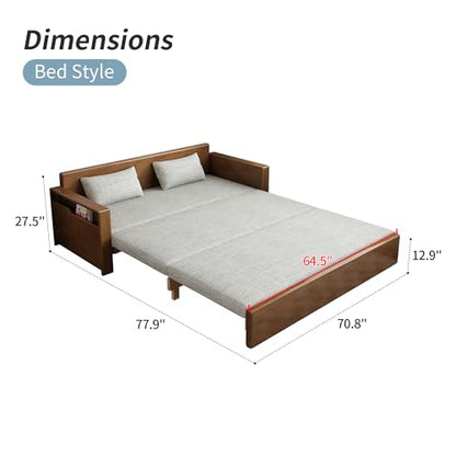 71" 3-in-1 Sleeper Pull Out Sofa, Solid Wood Walnut Frame Sectional Couch | Solid wood sofa bed, convertible to guest bed. Great for living rooms, apartments & offices. Also saves space in tiny rooms. - color: Brown-grey8, size: 71inches