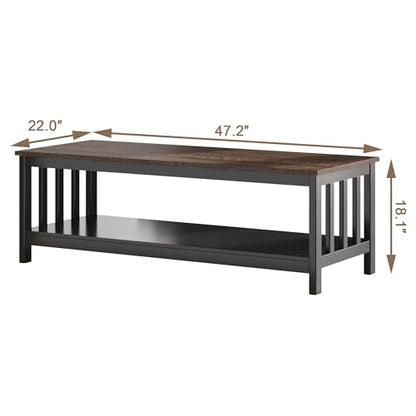 ChooChoo Mission Coffee Table, Wood Living Room Table with Shelf, 47 inch, Espresso - color: Espresso, size: 22"D x 47.2"W x 18.1"H