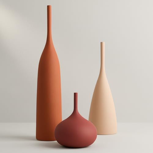 Ceramic Vases Set of 3, Modern Boho Vases for Centerpiece Decor, Matte Minimalist Decorative Vases for Home Decor, Living Room, Bookshelf, and Entryway Table Decor (Multicolor-1) - color: Multicolor-1