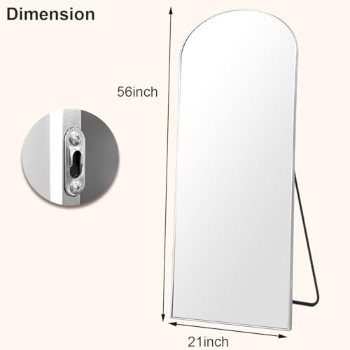 HARRITPURE 56"x21" Arched Full Length Mirror Floor Mirrors | Free-Standing Wall Mounted or Leaning Dressing Mirror with Aluminum Alloy Frame Modern & Contemporary Decor for Home, Silver - color: Silver, size: 56"L x 21"W