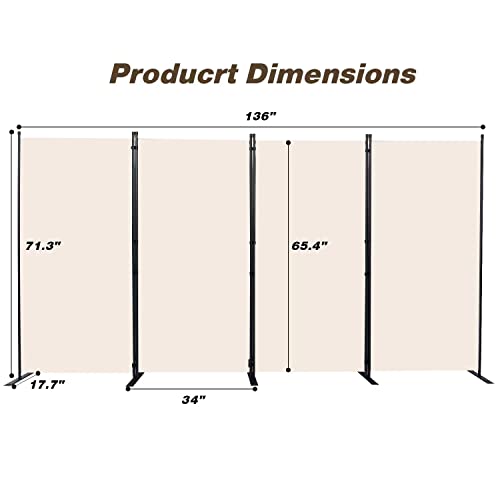 Room Divider, 4 Panel Folding Privacy Screens with Wider Feet, Beige | 136" W X 71" H Room Divider Panel, Stable Frame Structure, Flexible Space Separator, Portable wall divider for Room Partition - color: Beige, size: 34"- 4 Panel