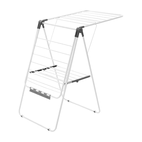 VEVOR Clothes Drying Rack, 2-Tier Foldable Laundry Dryer Rack with Sock Clips & 21 Drying Rods, Metal Height Adjustable Drying Racks for Outdoor & Indoor, Free-Standing & Space-Saving Hanger, White - size: 54.5"D x 23.6"W x 39.4"H