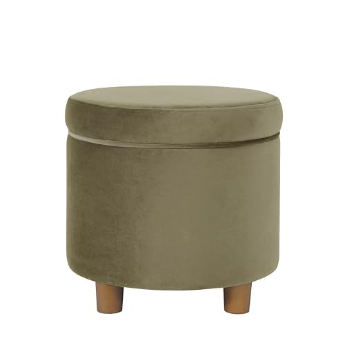HomePop Home Decor | Upholstered Round Storage Ottoman | Ottoman with Storage for Living Room & Bedroom, Light Sage Green Velvet Large - color: Light Sage Green