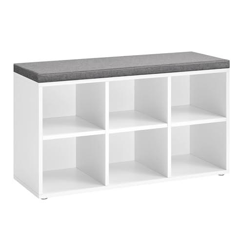 VASAGLE Shoe Bench with Cushion, Shoe Storage Bench with 6 Compartments and 3 Adjustable Shelves, Entryway Bench with Padded Seat, for Bedroom, Closet, Living Room, White ULHS23WT - color: White, style: Without Storage Box